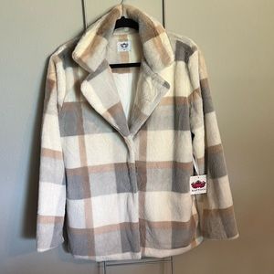 Katydid Plaid Faux Fur, Lined, Double Snap Blazer- M